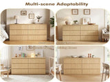 Modern Natural Wood 6 Drawer Dresser, Wave Panel Drawer Fronts, Storage Cabinet, Versatile Chest of W409P371357