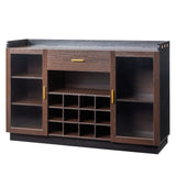 Double Glass Door with Single Drawer and 12-Bottle Wine Rack Sideboard in Black Frame Gray-Brown 56154679