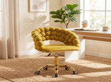 Velvet Bubble Back Desk Chair, Adjustable Height 360&deg Swivel Vanity Chair with Wheels, Gold Metal W3875P457940
