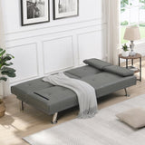 ZNTS Sofa Bed with Armrest two holders WOOD FRAME, STAINLESS LEG, FUTON GREY PVC W2297P247516