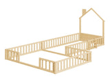 Twin and Full Size Solid Wood Montessori Floor Bed, House Shaped Frame with Safety Guardrails, W5767P546848