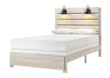 1pc Rustic Style Butcher Block Finish Weathered Cream White Finish Queen Size Bed w/ Lamp Wooden B011P230854