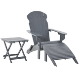 3-Piece Folding Adirondack Chair with Ottoman and Side Table, Outdoor Wooden Fire Pit Chairs w/ W2225142506
