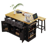 K&K 53inch Large Island with Drop Leaf, Power Outlet, Door Internal Storage Rack, Rolling N707P185531B