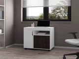 White and Stained Walnut 2-Drawer Extendable Desk with Sliding Mechanism B062P290245