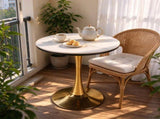23.62"GOLDEN AND WHITE Tulip Table Mid-century Dining Table for 2-4 people With Round cremic Table W234P540492
