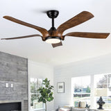 ZNTS Smart 56" Integrated LED Ceiling Fan with Antique Brown Blades in Matte Black Fan Body Finish W1367P222517