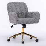 ZNTS A&A Furniture Office Chair,Artificial rabbit hair Home Office Chair with Golden Metal W1143P154103