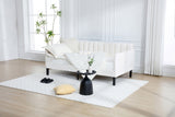 Elena Twin Size Beige Velvet Upholstered Daybed, Ribbed Tufted Backrest, Daybed in Lavish Modern B083P152010