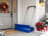 Snow Pusher with Wheels 37 Inch Extra Wide Snow Shovel Ergonomic Adjustable Handle Blue 24499012