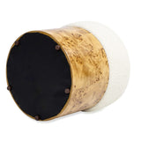 Nebula Round Burl Wood Upholstered Ottoman, Ivory White Boucle B2719P238446