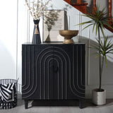 Modern Black Wood Storage Cabinet with Decorative Door, 30in Accent Sideboard for Living Room, W2729P239175