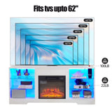 ZNTS TV Stand Electric Fireplace Glass Shelves, 3D Fireplace TV Stand with LED Lights Wood with USB 76960554