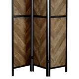 Rustic Tobacco Herringbone 3-Panel Folding Screen B062P153647