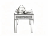 () 1-Drawer Bedside Table Decorated with Rhinestones MDF Mirrored Side Table 94145464