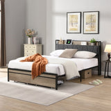 FULL Size Metal Platform Bed Frame with upholstery storage function Headboard and USB LINER and W311133404