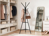 Coat Rack Stand with 2 Shelves and 6 Hooks, Freestanding Hall Coat Tree for Entryway, Bedroom, 02452166