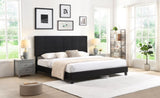 King Size Upholstered Platform Bed Frame with Linen Fabric Headboard, No Box Spring Needed, Wood W311107471