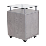 ZNTS Rolling File Cabinet with Glass Top, Grey 86505676