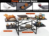 Foldable Aluminum Camping Kitchen Table Heat Resistant Slatted Tabletop, 4 Foldable Side Trays Mesh 08504141