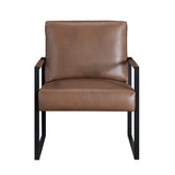Modern Accent Chair Cushioned Seat Brown Faux Leather Upholstery Black Metal Frame 1pc Style Comfort B011P255743