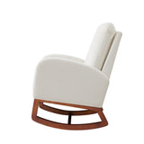 Beige, High Back Side Bag Flannelette Wood Indoor Rocking Chair, Brown Legs 01134818