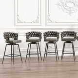28" Technical Leather Woven Bar Stool Set of 2,Black legs Barstools No Adjustable Kitchen Island 40400662