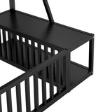 Twin Size Floor Bed Frame with Safety Fence, Metal Floor Bed with Desk and Storage Shelves, W1580P240068