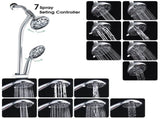 Drill-Free Stainless Steel Slide Bar Combo Rain Showerhead 7-Setting Hand, Dual Shower Head Spa W121947468