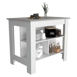 ZNTS Rockaway 3-Shelf Kitchen Island White and Ibiza Marble B06280052