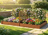 Brown Fir Wood Raised Garden Bed with 3 Climbing Trellises, 2 Large Open-Base Planting Boxes Modular 75092902