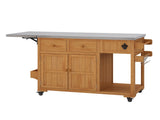 59.9''L Outdoor Gill Kitchen Cart, Solid Wood Kitchen Island with Extendable Stainless Steel N717P507994A