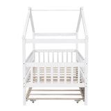 Twin Size Wooden House Bed with Twin Size Trundle, White WF302178AAK