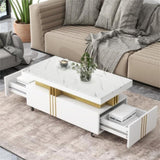 ON-TREND Contemporary Coffee Table with Faux Marble Top, Rectangle Cocktail Table with Caster WF305961AAK
