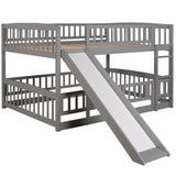 ZNTS Bunk Bed with Slide,Full Over Full Low Bunk Bed with Fence and Ladder for Toddler Kids Teens Gray 86635158