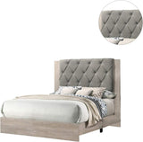 Contemporary 1pc Cream Finish Queen Size Bed Bedroom Furniture Gray Tufted Design Headboard B011P236790