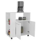 FM FURNITURE Linden Kitchen Cart with Microwave Shelf. Open Storage. and Two-Door Cabinet. White B128P283298