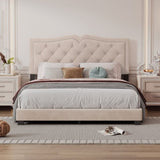 Queen Size Upholstered Bed Frame with Rivet Design, Modern Velvet Platform Bed with Tufted 90764002