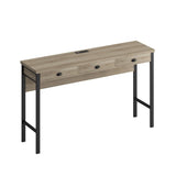 3-Drawer Long Dining Table Set with Power Outlets, Bar Kitchen Table Set with Circular PU Stools, W757134230
