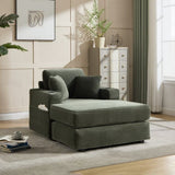 Corduroy Upholstered Chaise Lounge Sofa,Magazine bag,Detachable Cushions Deep Seat for Living W2120P322754