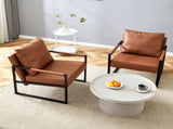 Set of 1 Classic Brown PU Leather and Metal Frame Sofa -Ergonomically designed, a perfect blend of W3875P378627
