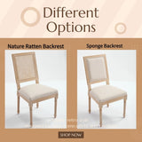 French Country Dining Chairs Set of 2, Upholstered Chairs with Nature Rattan Square Back, Wire W3426P324535