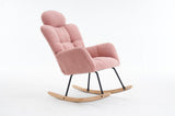 055-Teddy Fabric Upholstered Nursery Rocking Glider Chair Modern Accent Armchair Padded Seat with W527P228310