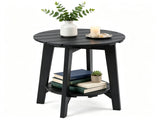 2-Tier Eucalyptus Wood Patio Side Table, Rustic Slatted Outdoor End Table with Bottom Storage Shelf, 79458197