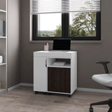 ZNTS White and Stained Walnut 2-Drawer Extendable Desk with Sliding Mechanism B062P290245