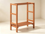 Natural Hardwood Towel Rack, Freestanding Blanket Stand with 3 Hanging Bars & Bottom Storage Shelf, 78960066