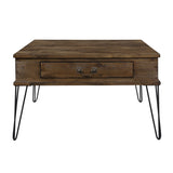 ZNTS Rustic Oak and Black Finish Classic Square Cocktail Table with 2 Drawers Metal Legs Solid Wood B011P175342