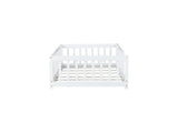 Twin Size Floor Bed with Fence without Door, Rubber Wood Floor Bed with Safety Guardrails,White W504P296795