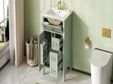 "24'' Green Bathroom Vanity with Sink, MDF & Rubberwood Construction, 3 Drawers & Cabinet with N725P448529F