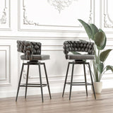 28" Technical Leather Woven Bar Stool Set of 2,Black legs Barstools No Adjustable Kitchen Island 40400662